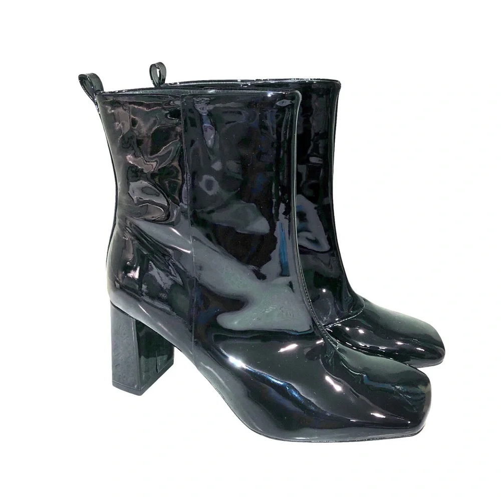 good american patent leather black  heeled boots NWOB
